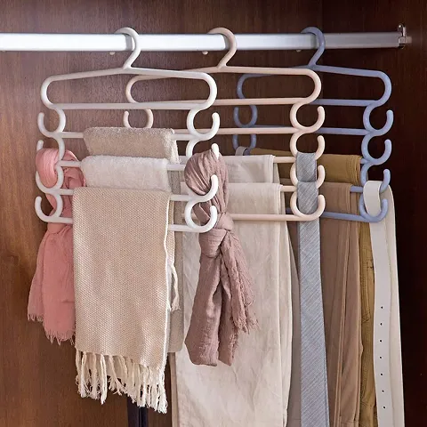 Multi-Purpose 5 Layer Pants Clothes Hanger Wardrobe Storage Organizer (Multicolor) 4PC