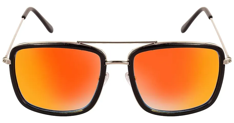 Double-Mirrored Rectangular Unisex Sunglasses - (Mirror Lens) Steel-Black Frame