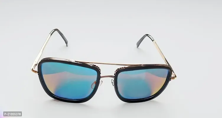 Double-Mirrored Rectangular Unisex Sunglasses - (Mirror Red-Gold  Blue Lens) Steel-Black Frame-thumb2