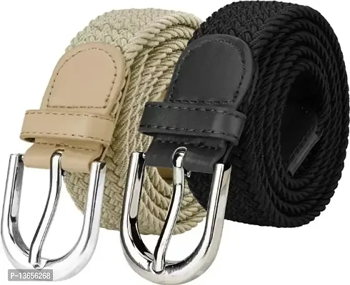 Black  Beige Belt Combo For Men  Women by lka(Pack of 2)