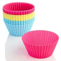 Multicolor  Cup Cake Moulds for Baking Cup Cakes  Muffins in Microwave Oven (Pack of 12)-thumb1