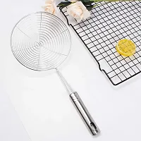 Multiuses Stainless Steel Skimmer/Strainer/Jharni for Cooking and Frying- Pack of 1 (Silver)-thumb1