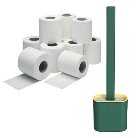 Toilet Paper Roll 10 With 1 Silicone Toilet Brush  Holder(1 Toilet Brush with Holder  10 Toilet Paper Roll)