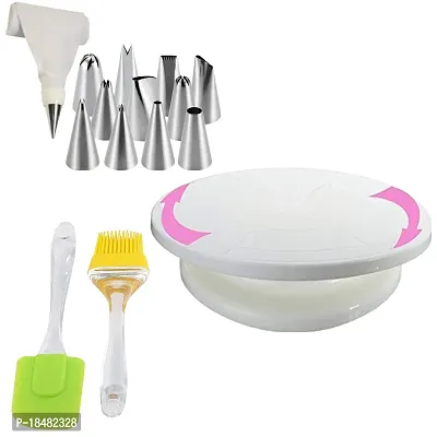 Cake Tools Turntable Stand  Cake Frosting Kit with Icing Bag or Spatula and Butter Brush - Perfect for Cake Decoration