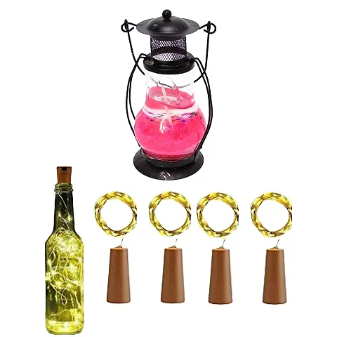 1 Lantern Candle with 4PC Cork Lights for Diwali and Home Deacute;cor Candles/Lantern  Strip Lights(Pack of 5)