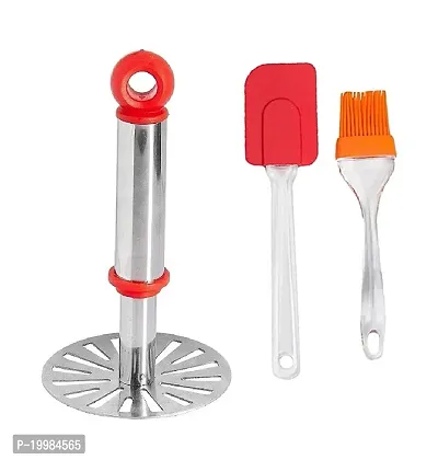 Combo of Silicone Spatula  Butter Brush and Potato,Pav Bhaji Masher Kitchen Tool Set (Pack of 3, Multicolour)-thumb5
