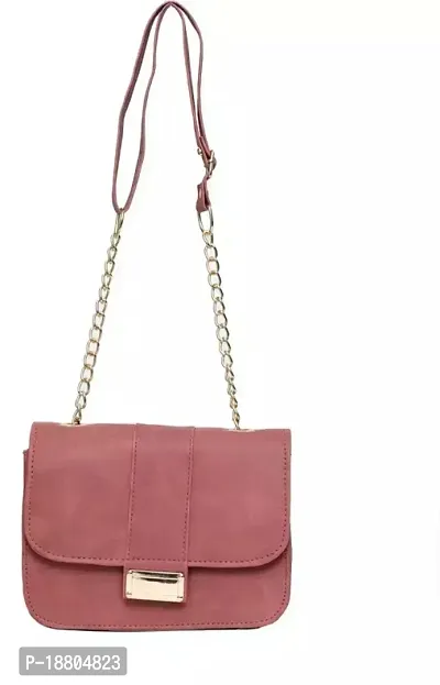 Stylish Pink Artificial Leather Solid Sling Bags For Women