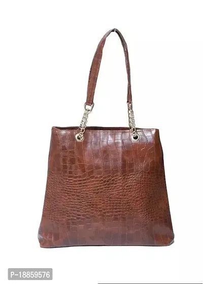 Stylish Brown PU Solid Handbags For Women-thumb0