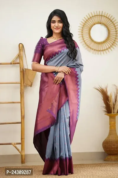 Elegant Banarasi Silk Saree with Blouse Piece For Women-thumb0