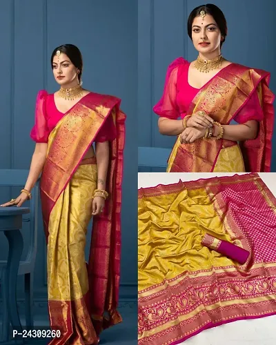 Elegant Banarasi Silk Saree with Blouse Piece For Women-thumb0