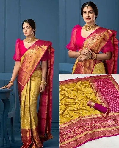 Must Have Art Silk Saree with Blouse piece 