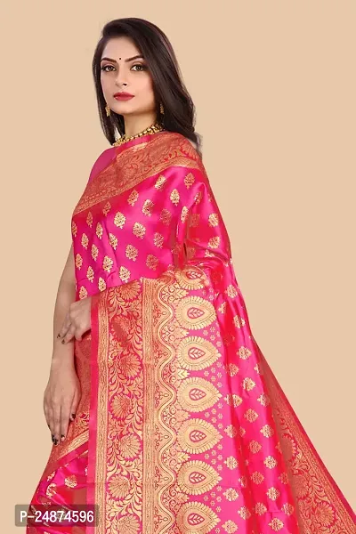 Women Banarasi Silk Blend Saree Pink