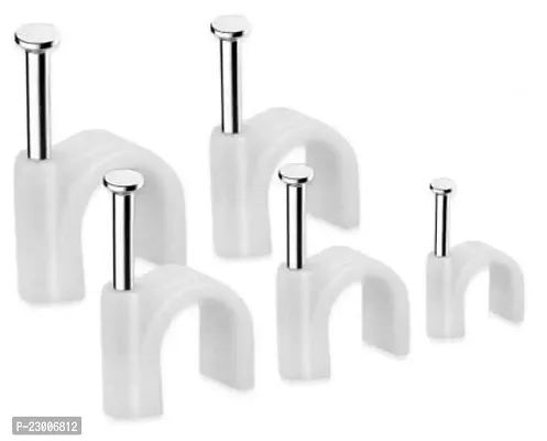 Indrico Hardware Circle Wire Cable Clips With Steel Nails Pvc White (Pack Of 100) (6 Mm)