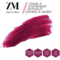 ZM Zayn  Myza Transfer-Proof Power Intense Creamy Matte Finish Lip Colour, Water  Smudge Proof, Feather Light Weight Vegetarian, Long Lasting Lip Color, Full Fuchsia, 6 ml-thumb1