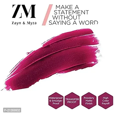 ZM Zayn  Myza Transfer-Proof Power Intense Creamy Matte Finish Lip Colour, Water  Smudge Proof, Feather Light Weight Vegetarian, Long Lasting Lip Color, Full Fuchsia, 6 ml-thumb2