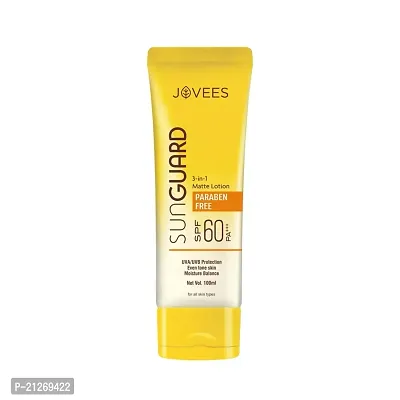Jovees Herbal Sun Guard Lotion SPF 60 PA+++ Broad Spectrum| 3 in 1 Matte Lotion | UVA/UVB Protection, Moisture Balance, Even Tone Skin | Paraben and Alcohol Free | For Women/Men | 100ML (Cream)