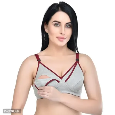 Women Non Padded Maternity/Nurshing Feeding Bra Grey/Maroon-thumb5