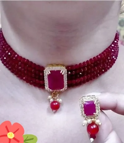 Elegant Brass Choker Necklace with Earring for Women