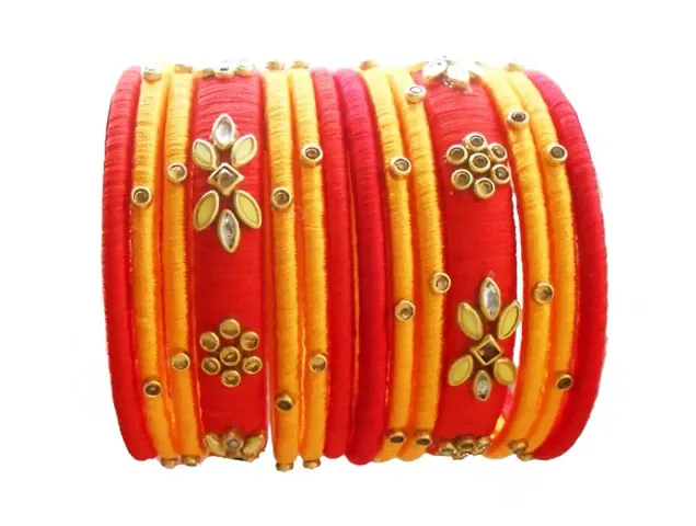 Red and Yellow Silk Thread bangles
