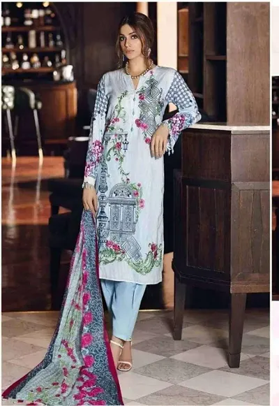 Pakistani Style Lawn Cotton Printed Unstitched Dress Material