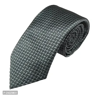 Men's Grey Premium Silk Necktie Suit Accessories Set with Pocket Square Self Design-thumb0