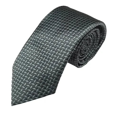 Men's Grey Premium Silk Necktie Suit Accessories Set with Pocket Square Self Design
