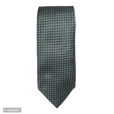 Men's Grey Premium Silk Necktie Suit Accessories Set with Pocket Square Self Design-thumb2