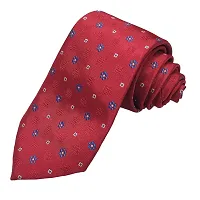 Mens Red Premium Silk Necktie Suit Accessories Set With Pocket Square Blue  White Floral Design-thumb3