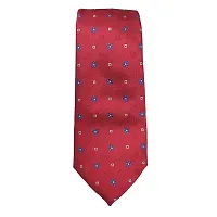 Mens Red Premium Silk Necktie Suit Accessories Set With Pocket Square Blue  White Floral Design-thumb1