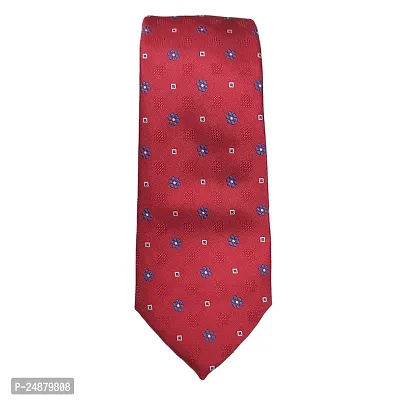 Mens Red Premium Silk Necktie Suit Accessories Set With Pocket Square Blue  White Floral Design-thumb2