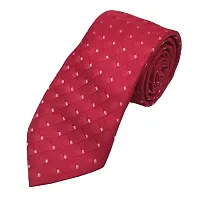 Mens Red Premium Silk Necktie Suit Accessories Set With Pocket Square White Dotted Design-thumb1