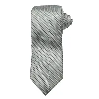 Mens White Premium Silk Necktie Suit Accessories Set With Pocket Square Black Dotted Design-thumb1