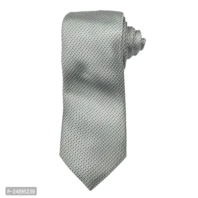 Mens White Premium Silk Necktie Suit Accessories Set With Pocket Square Black Dotted Design-thumb2