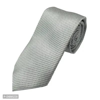 Mens White Premium Silk Necktie Suit Accessories Set With Pocket Square Black Dotted Design-thumb3