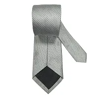 Mens White Premium Silk Necktie Suit Accessories Set With Pocket Square Black Dotted Design-thumb3
