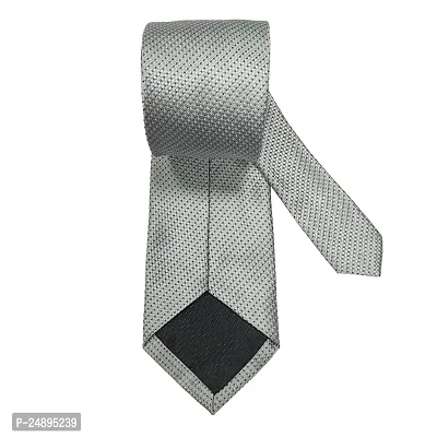 Mens White Premium Silk Necktie Suit Accessories Set With Pocket Square Black Dotted Design-thumb4