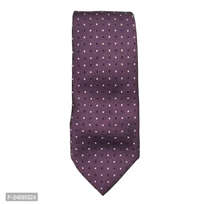 Mens Purple Premium Silk Necktie Suit Accessories Set With Pocket Square Black, White Dotted Design-thumb2