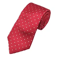 Mens Red Premium Silk Necktie Suit Accessories Set With Pocket Square White Dotted Design-thumb2