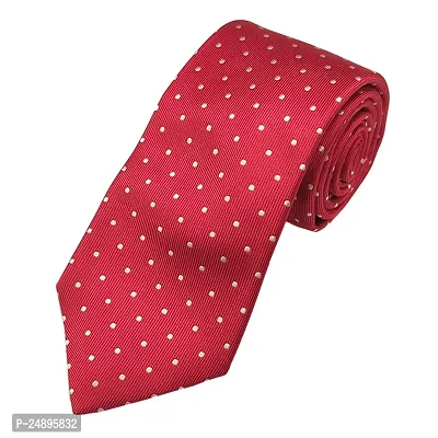 Mens Red Premium Silk Necktie Suit Accessories Set With Pocket Square White Dotted Design-thumb3