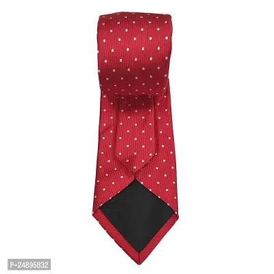 Mens Red Premium Silk Necktie Suit Accessories Set With Pocket Square White Dotted Design-thumb4