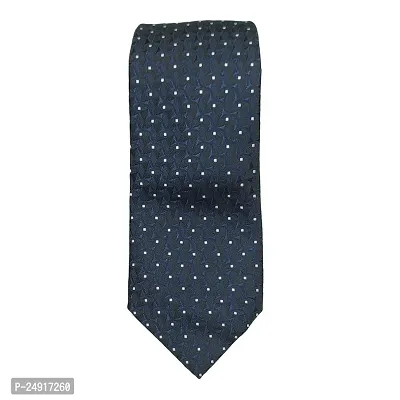 Mens Navy Blue Premium Silk Necktie Suit Accessories Set With Pocket Square White Dotted Design-thumb2