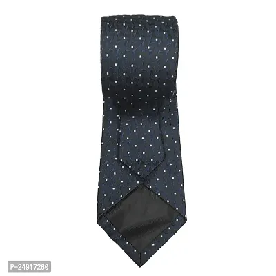 Mens Navy Blue Premium Silk Necktie Suit Accessories Set With Pocket Square White Dotted Design-thumb3