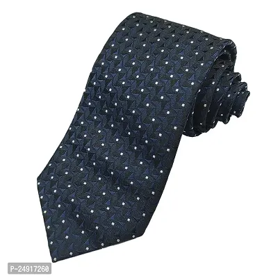 Mens Navy Blue Premium Silk Necktie Suit Accessories Set With Pocket Square White Dotted Design-thumb4