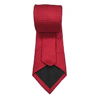 Mens Red Premium Silk Necktie Suit Accessories Set With Pocket Square Self Striped Design-thumb1