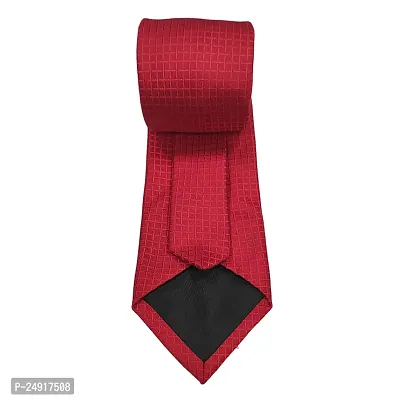 Mens Red Premium Silk Necktie Suit Accessories Set With Pocket Square Self Striped Design-thumb2