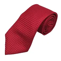 Mens Red Premium Silk Necktie Suit Accessories Set With Pocket Square Self Striped Design-thumb2