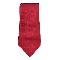 Mens Red Premium Silk Necktie Suit Accessories Set With Pocket Square Self Striped Design-thumb3