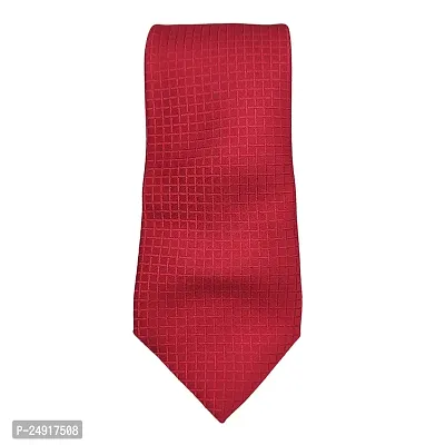 Mens Red Premium Silk Necktie Suit Accessories Set With Pocket Square Self Striped Design-thumb4