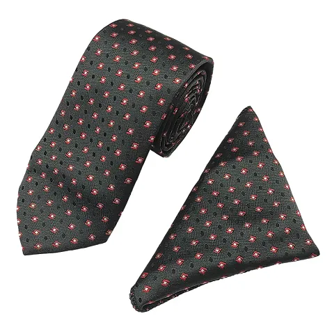 Mens Black Premium Silk Necktie Suit Accessories Set With Pocket Square Red Design