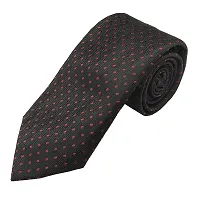 Mens Black Premium Silk Necktie Suit Accessories Set With Pocket Square Red Dotted Design-thumb2